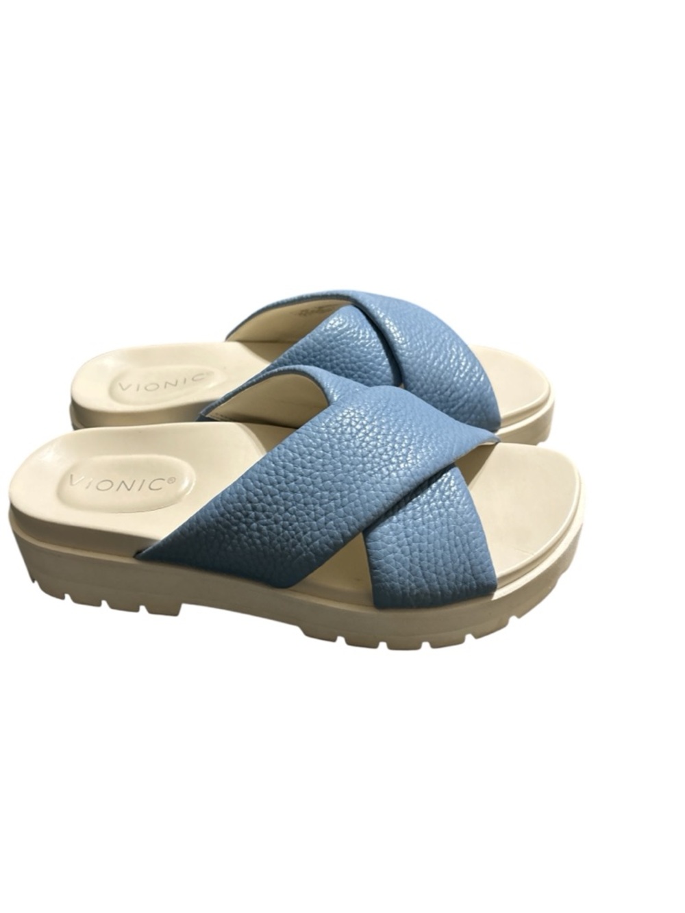 Vionic Blue Crisscross Platform Slide Sandals 8